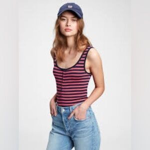 GAP Modern Henley Striped Body Suit Pink Blue